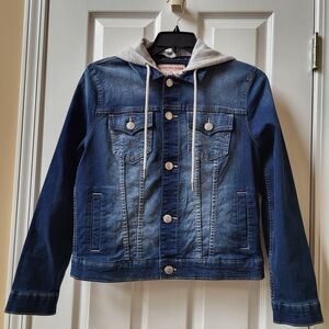 TRUE RELIGION Women's Relaxed Denim Trucker Hooded Jacket size M New Medium